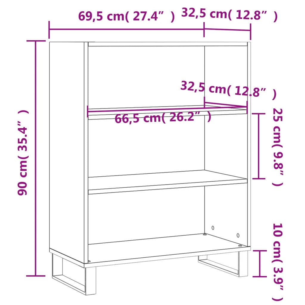 Scaffale Grigio Cemento 69,5x32,5x90 cm in Legno Multistrato 828392