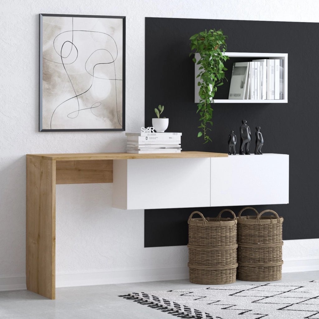 Scrivania in legno "Tiff" - 145 x 45 x 74 cm - Rovere bianco