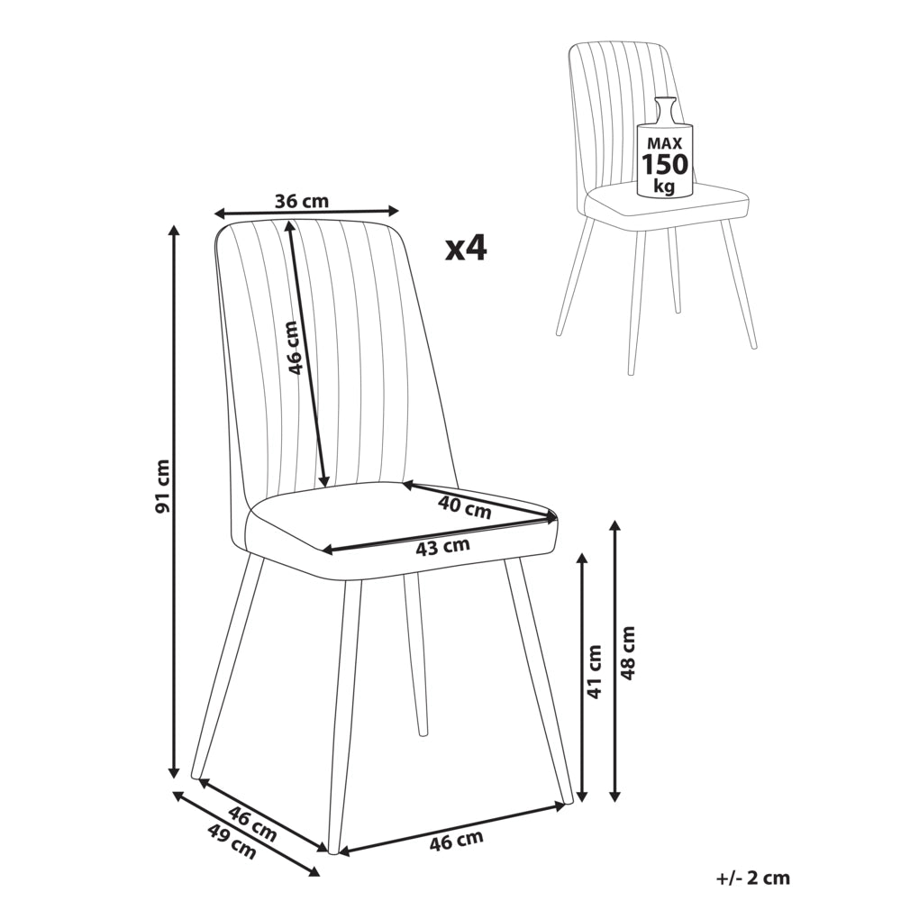 Set di 4 sedie da pranzo con seduta in velluto imbottito Stile moderno Senza braccioli Gambe in ferro scuro oliva