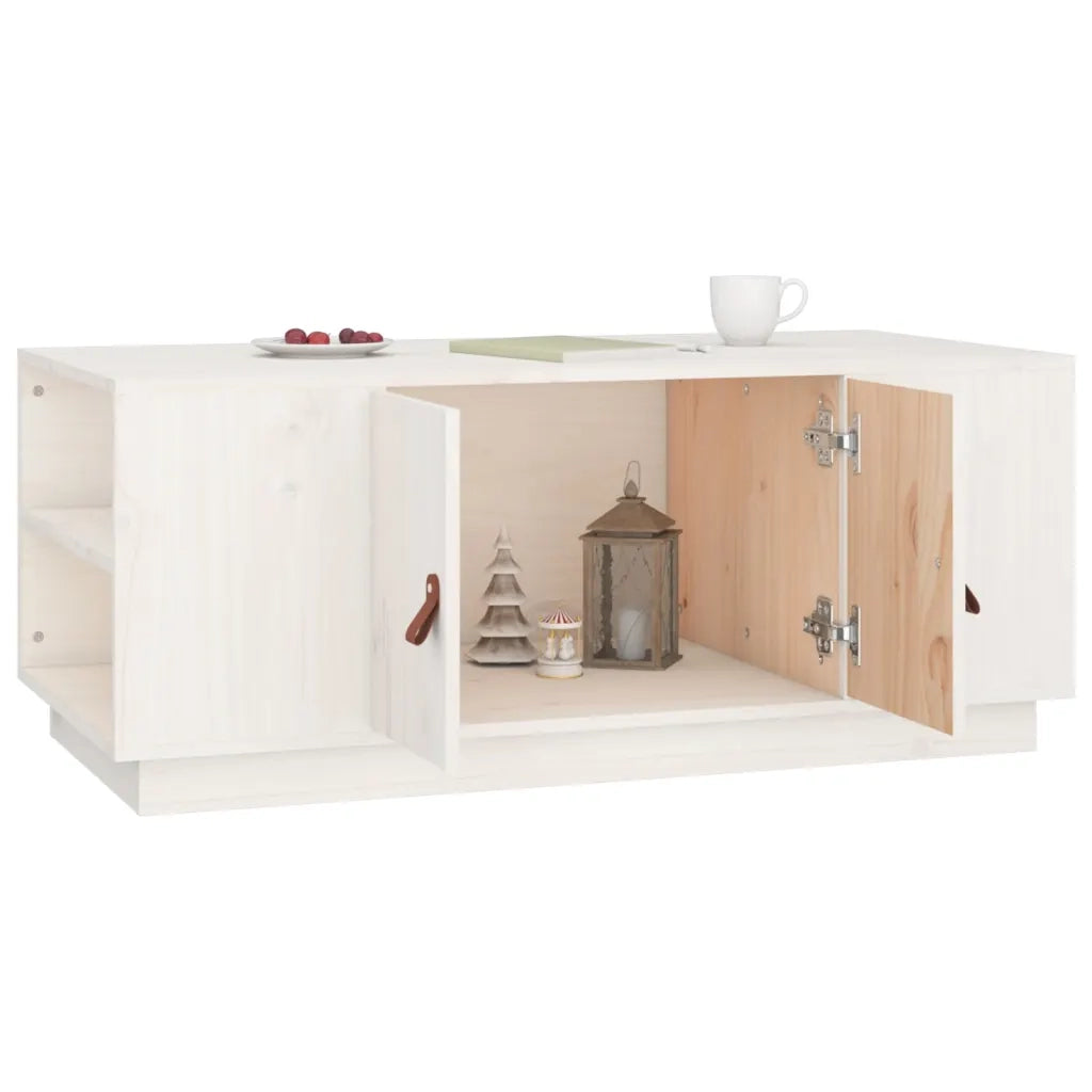 Tavolino da Salotto Bianco 100x50x41 cm Legno Massello di Pino 818256