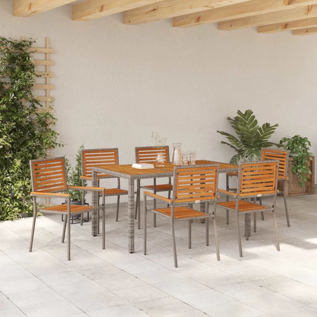 Set da Pranzo per Giardino 7 pcs Grigio e Marrone polyrattan 3365441