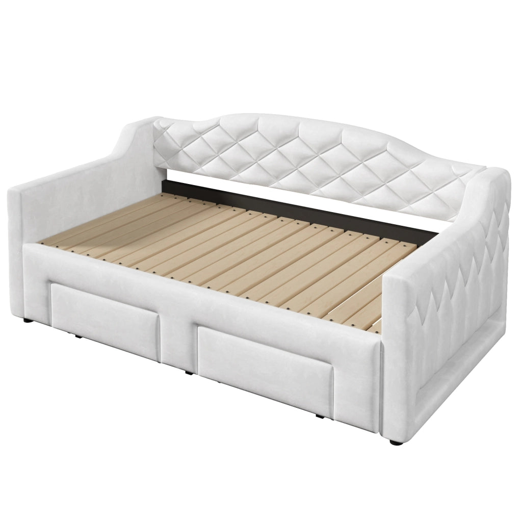 Letto da giorno estraibile 90x200/180x200 cm con 2 cassetti e LED bianco