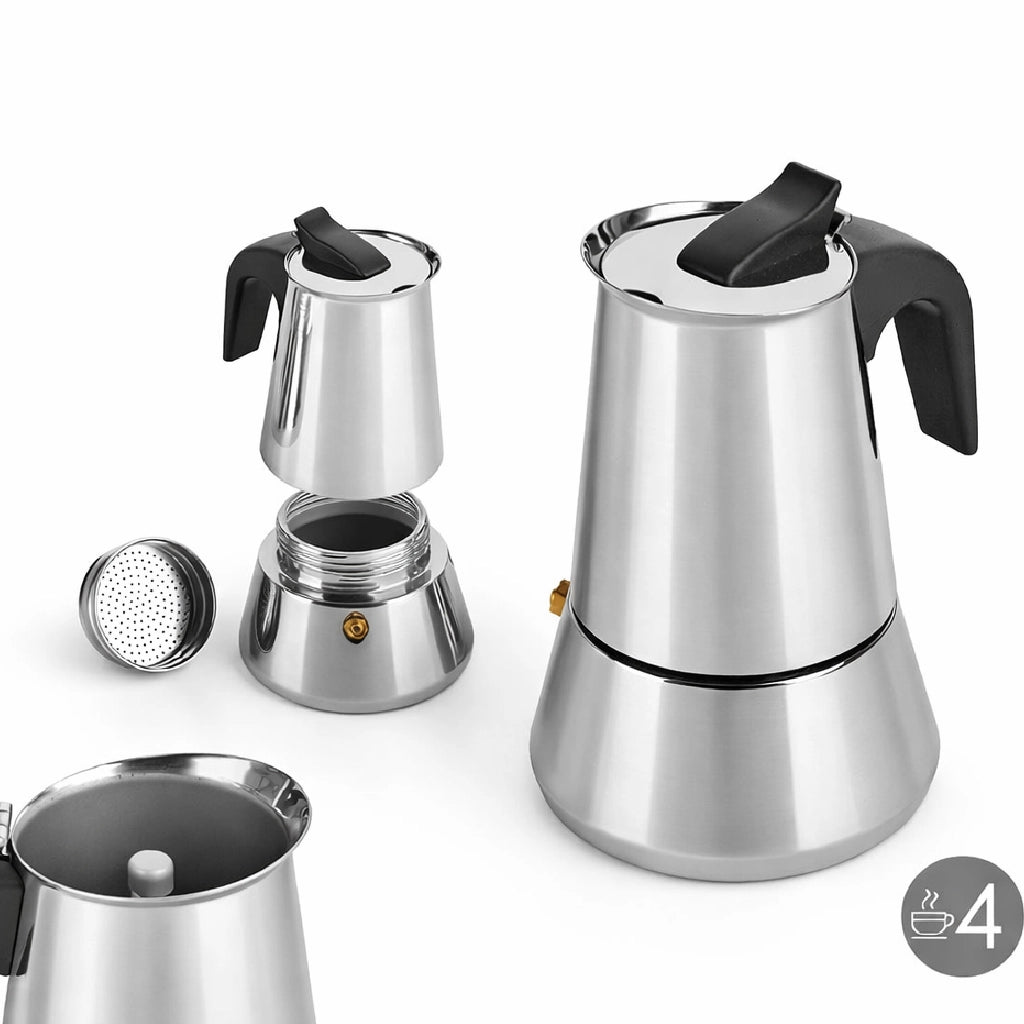 Macchina Caffè Espresso Moka 4tazze Induzione in Acciaio Inox