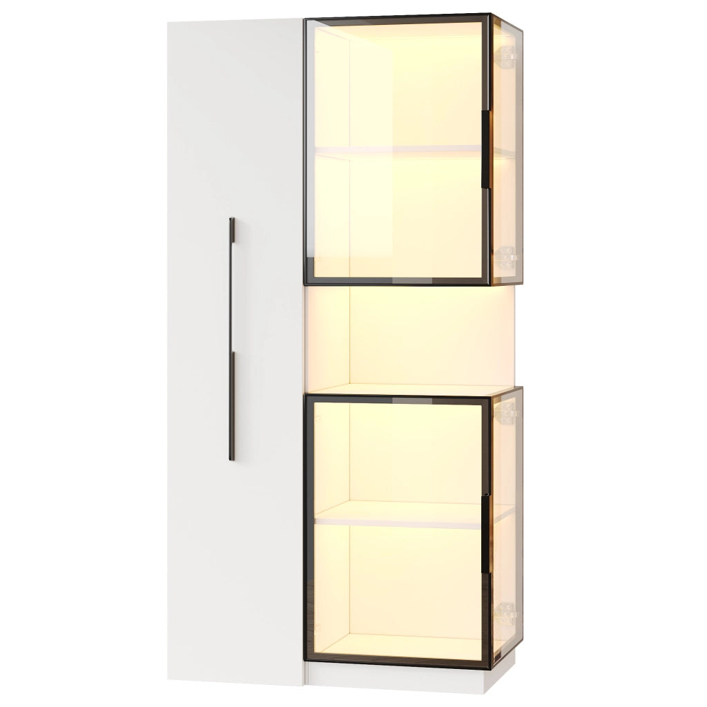 Vetrina alta 70x38x160 cm con ripiani estraibili; in MDF e vetro bianco
