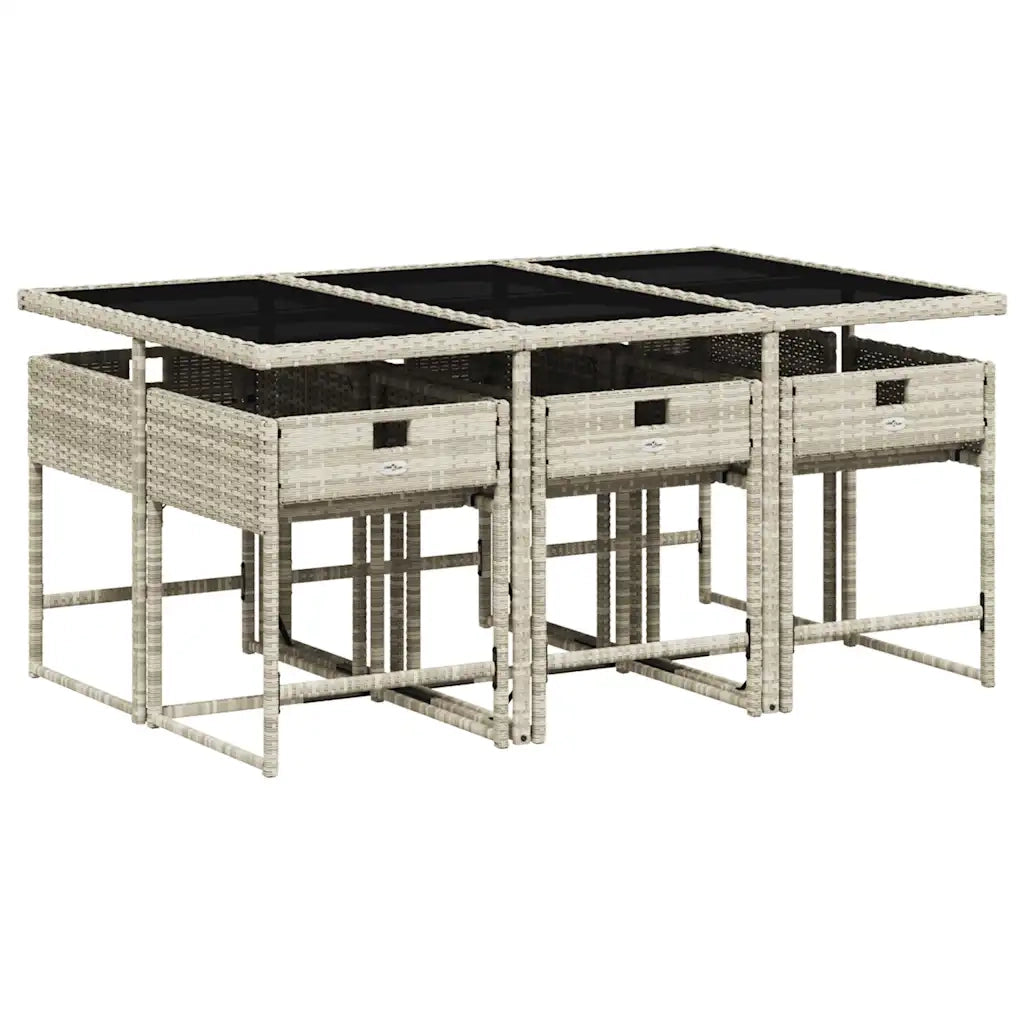 Set da Pranzo da Giardino 7 pz Cuscini Polyrattan Grigio Chiaro 3211271