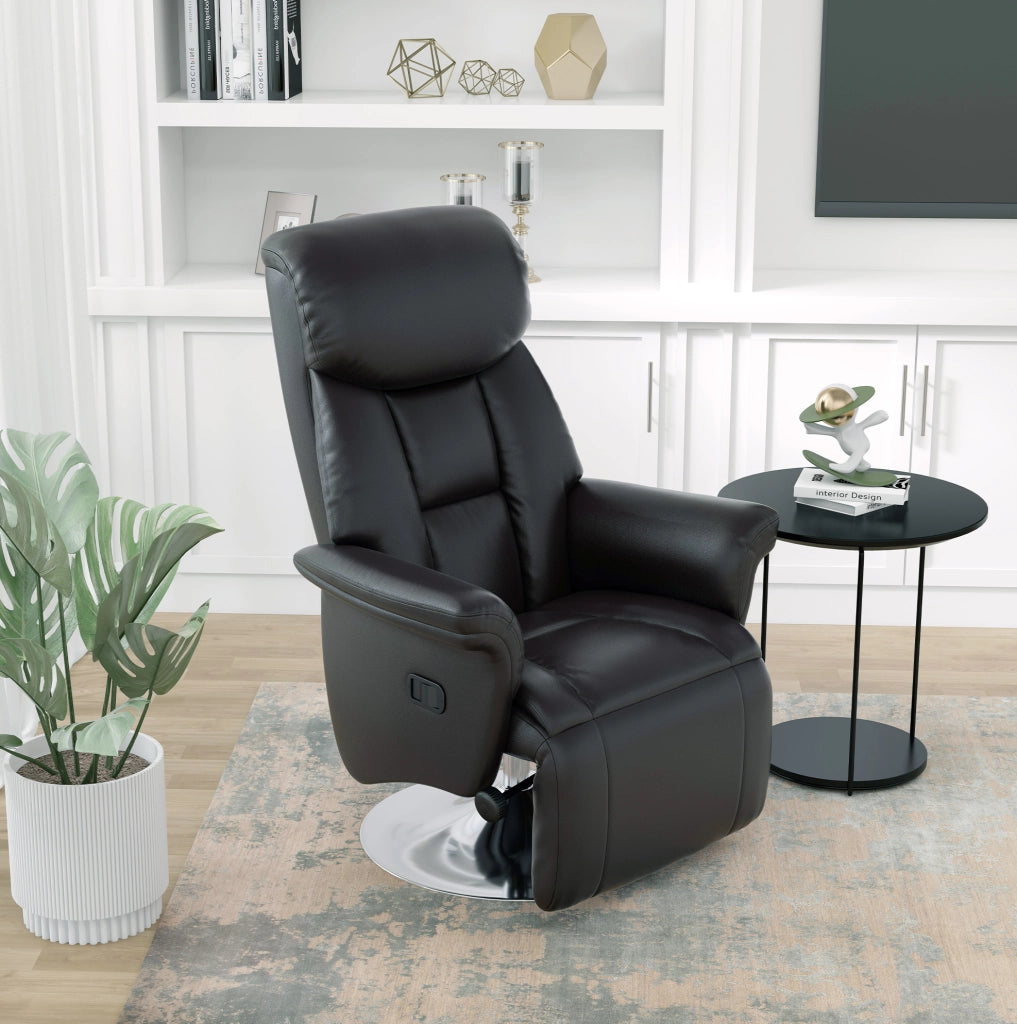 Poltrona relax reclinabile girevole in similpelle nera