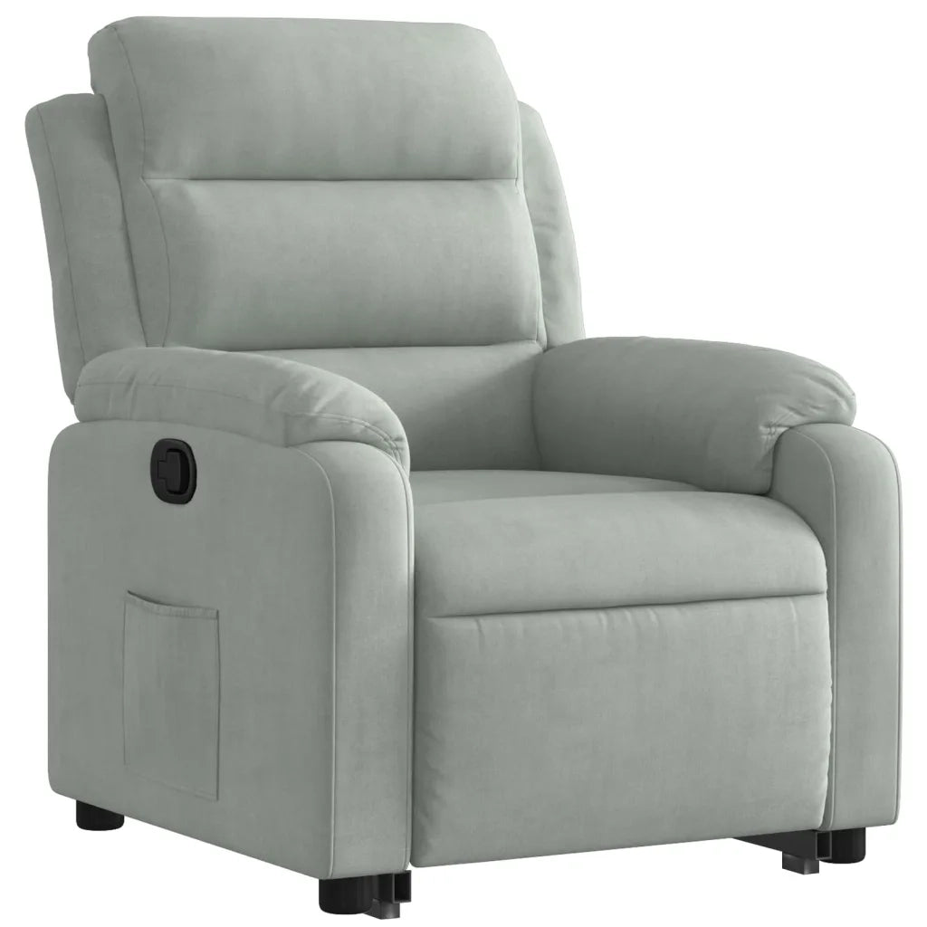 Poltrona | Sedia Relax Alzapersona Reclinabile Grigio Chiaro in Velluto