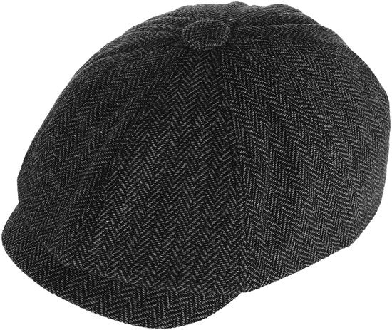 Cappello da Uomo Regolabile - Stile Retro - Cappello da Giornalaio - Cabbie/Gatsby - Cotone - Nero - Disegno Unico - Pet