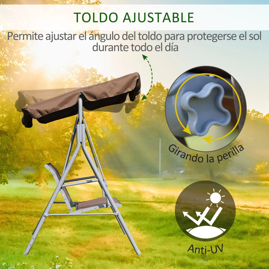 Dondolo Giardino 3 Posti con Toldo Ajustabile ¨C zephmum ¨C Marrone 171x108x150 cm