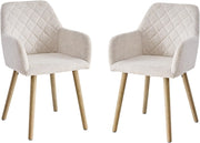 GrandCA HOME Set di 2 Sedie da Pranzo Moderne Imbottite con Braccioli in Tessuto e Gambe in Legno per Sala da Pranzo - Beige