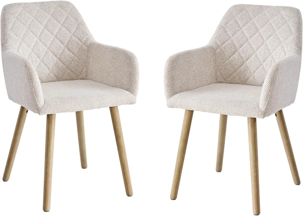 GrandCA HOME Set di 2 Sedie da Pranzo Moderne Imbottite con Braccioli in Tessuto e Gambe in Legno per Sala da Pranzo - Beige