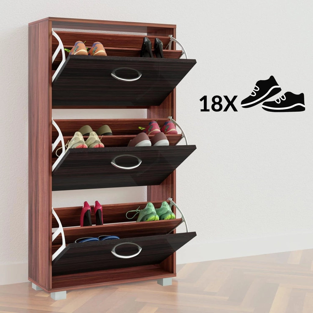 Scarpiera Mobile per Scarpe Legno Marrone 3 Scompartimenti 115x60x24 cm Scaffale Salvaspazio
