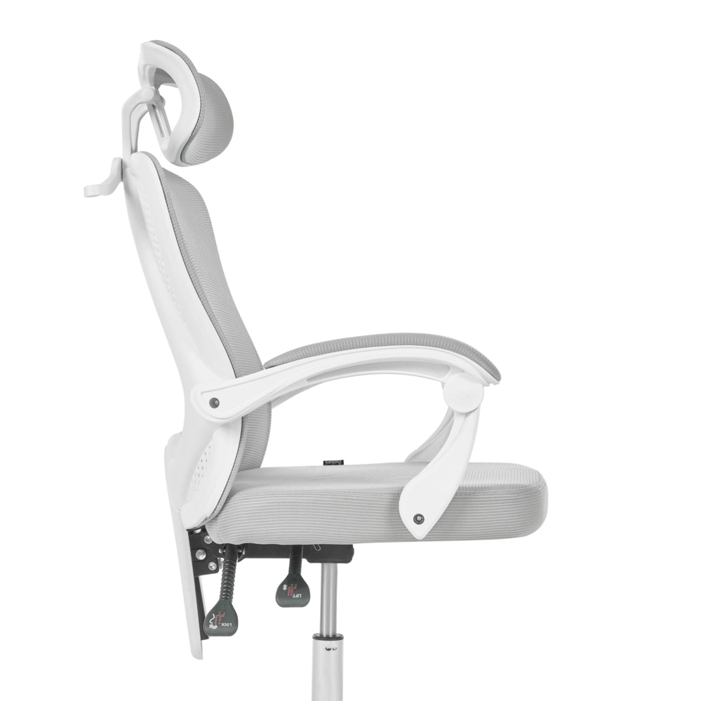 Sedia da ufficio grigio chiaro in rete, base girevole, altezza regolabile, braccioli, poggiatesta, per ufficio domestico, moderna