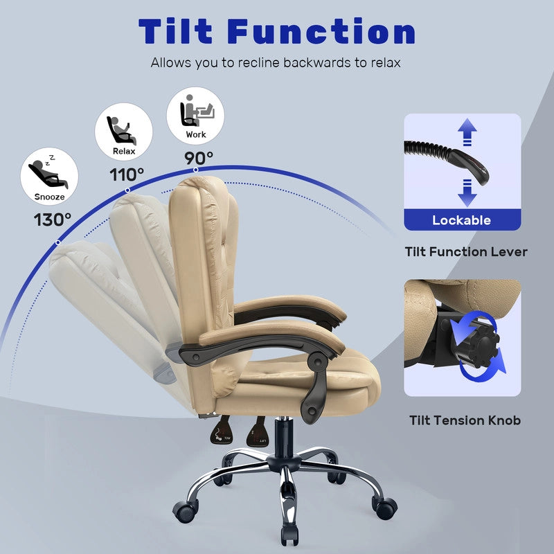 Sedia da ufficio, sedia da ufficio ergonomica  con ampio sedile imbottito, sedia da ufficio regolabile in altezza, rotelle silenziose