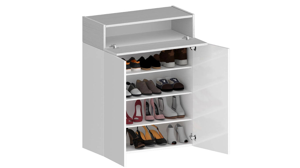 Scarpiera 2 Ante e 1 Ripiano a Ribalta 76x35x100 cm Savona 2A 1R Bianco Opaco/Larice Bianco