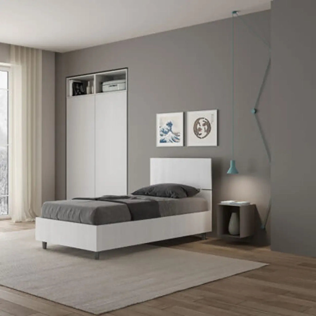 Letto singolo con rete 80x200 testata dritta bianco frassino Demas