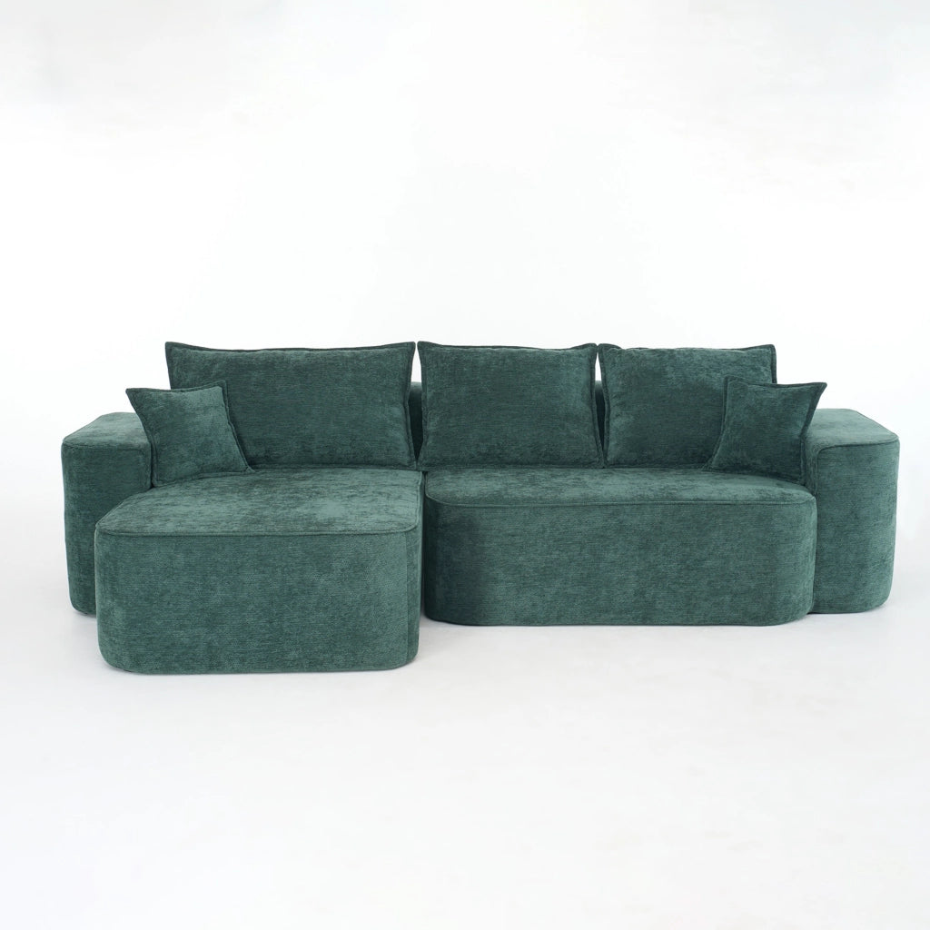 OKWISH Divano ad Angolo Modulare, Senza Montaggio, Seduta Profonda e Chaise Longue, 2 Moduli, Ciniglia, Verde