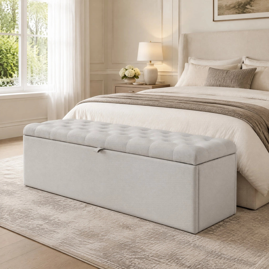 PANCA CONTENITORE 141x41,5x47 cm in lino grigio chiaro