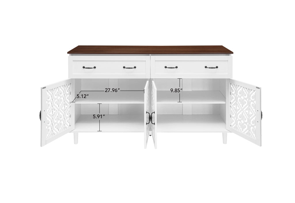 Credenza con 4 ante; 2 cassetti e ripiani regolabili - bianco - 150×40×90.3 cm
