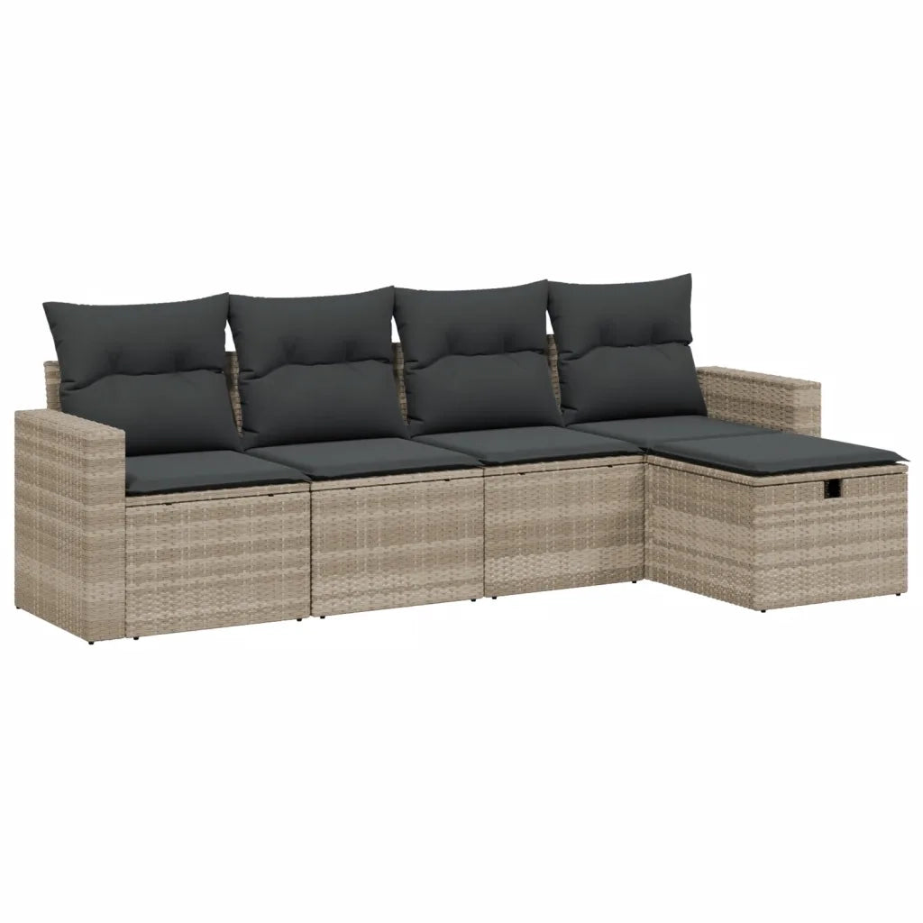 Set Divano da Giardino 5pz con Cuscini Grigio Chiaro Polyrattan