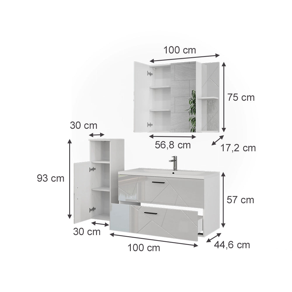 Vicco Set di mobili da bagno Bianco/bianco lucido 4 parti