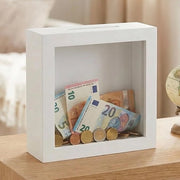 Scaffale per oggetti decorativi 3D con vetrina trasparente - Contenitore per risparmio - Supporto per regali in denaro - Struttura in legno - Design elegante e versatile
