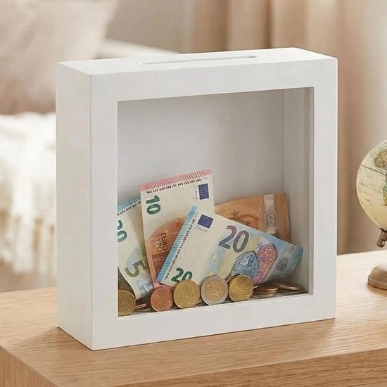 Scaffale per oggetti decorativi 3D con vetrina trasparente - Contenitore per risparmio - Supporto per regali in denaro - Struttura in legno - Design elegante e versatile