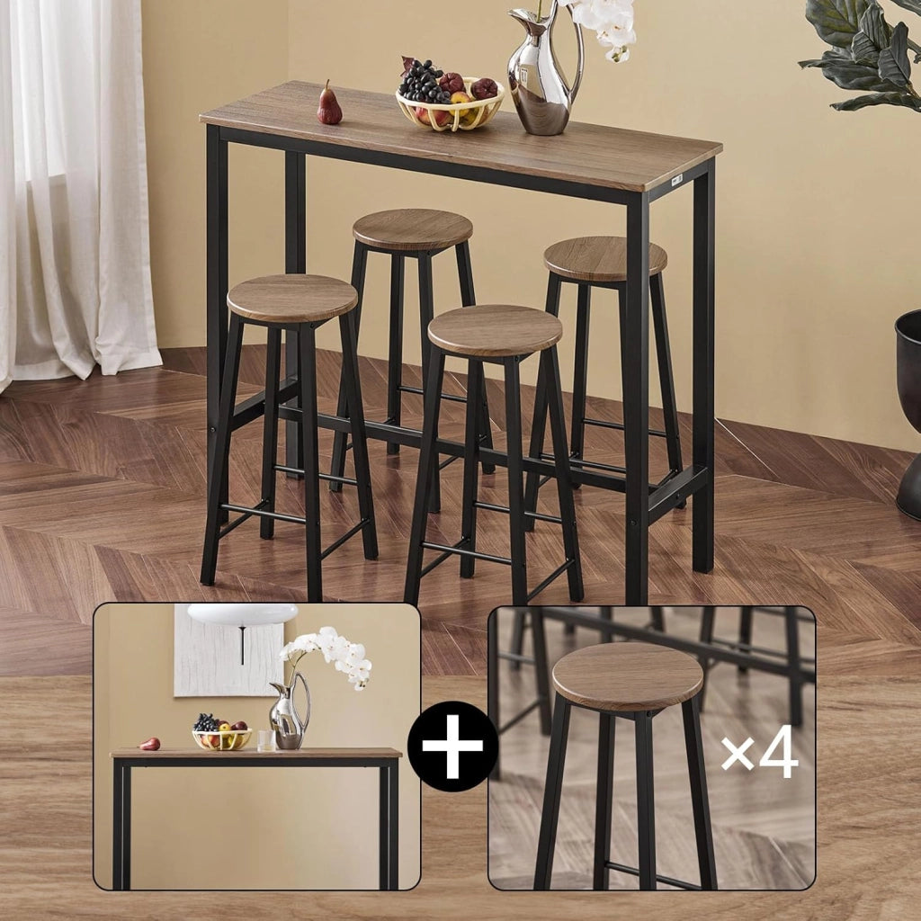 Set Tavolo da Bar Alto con 4 Sgabelli - Tavolo Salvaspazio per Cucina Piccola e Balcone, Stile Industriale Moderno - Tavolino Alto da Esterno per Giardino o Terrazzo Nero OGT22-SCH
