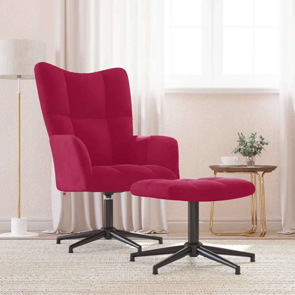 Poltrona Relax | Sedia Relax con Poggiapiedi Rosso Vino in Velluto
