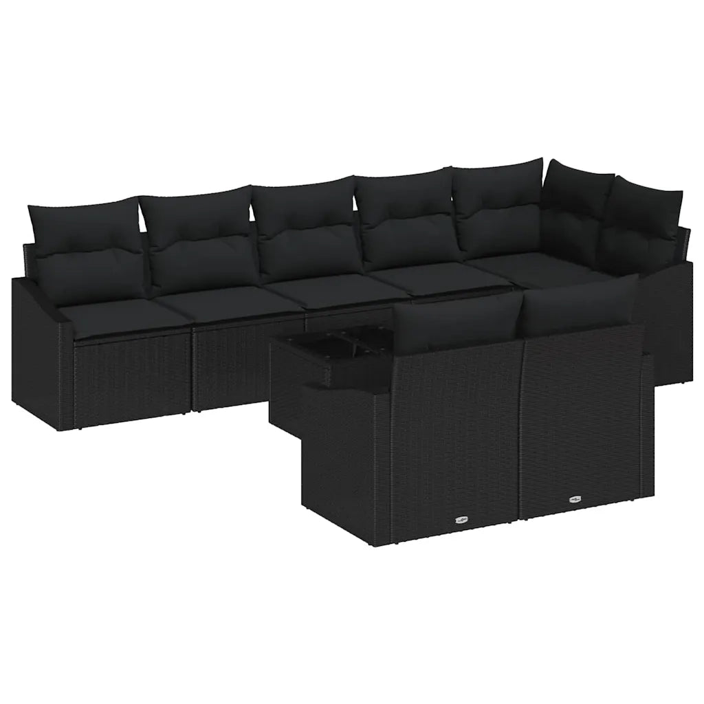Set di divani con cuscino 9 pcs Nero polyrattan 3346783