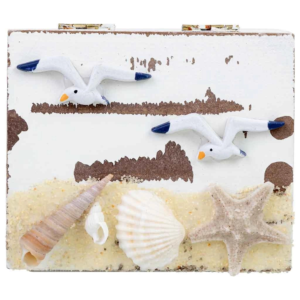 Scatola in legno bianco con conchiglie 9x8x7h cm