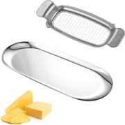 Affettatrice per formaggi in acciaio inossidabile con lama a filo e tavola di servizio argento - 195 x 65 cm Affettatrice per formaggi in età giovanile
