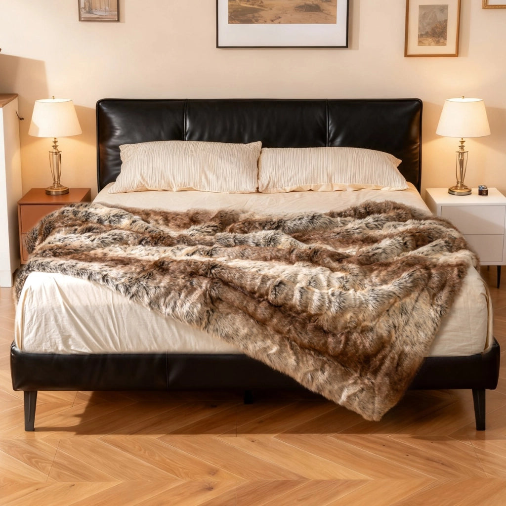 Coperta in pelliccia sintetica morbida e soffice pelliccia sintetica di procione, Coperta plaid di lusso spesso caldo per letto-Coperta