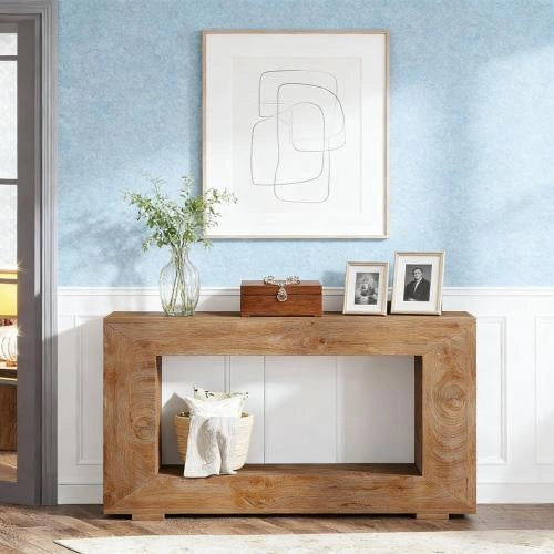 Consolle da ingresso in legno con spazio contenitore e stile rustico marrone 120 × 30 × 83.5 cm
