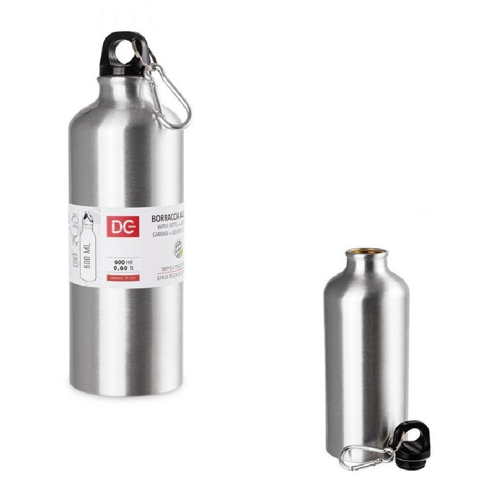 Trade Shop - Borraccia Bottiglia In Alluminio Con Moschettone Capacità 600ml 7.3x21cm 0224858 -