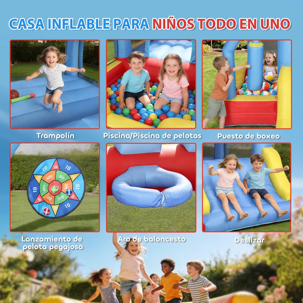 Castello Gonfiabile per Bambini ¨C Xylo ¨C con Scivolo Trampolino Piscina e Canestro 277x270x215 cm