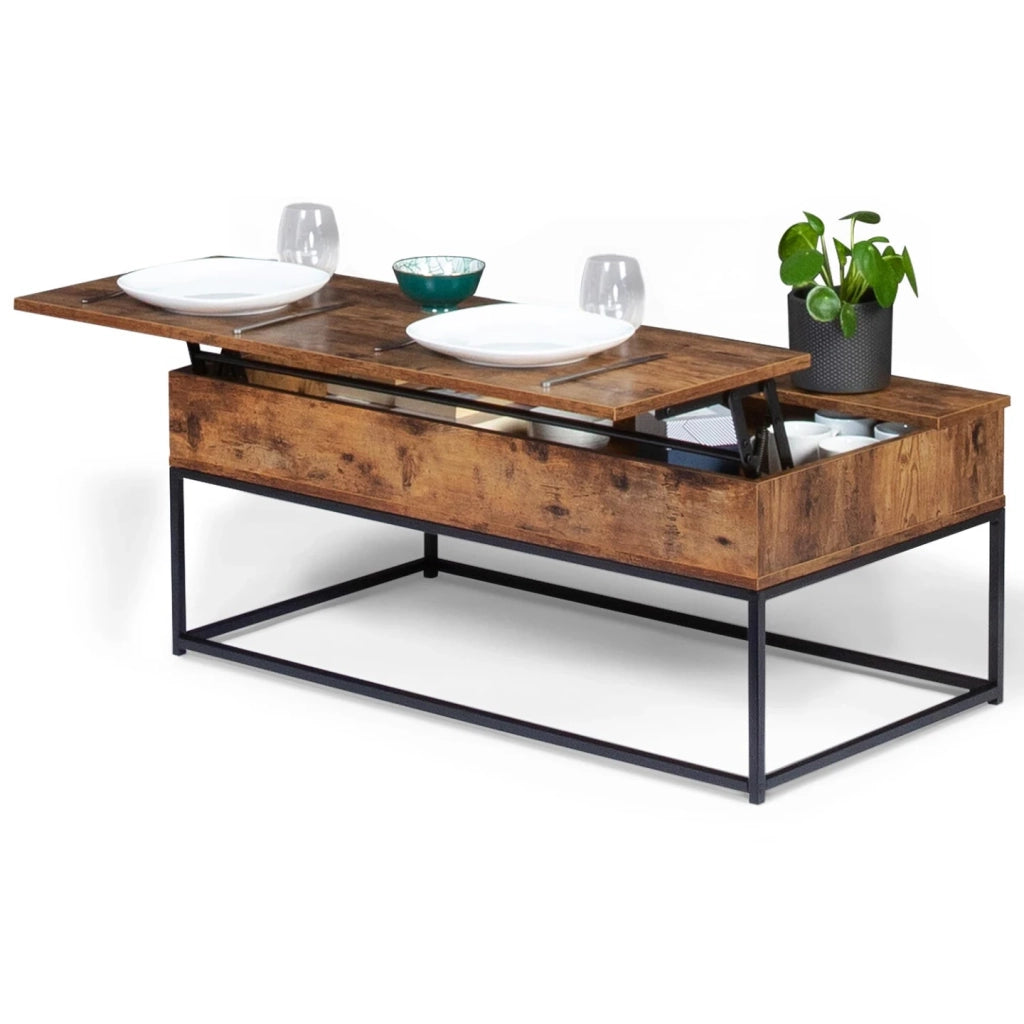 IDMarket - Tavolino DAYTON con piano sollevabile, effetto invecchiato, design industriale