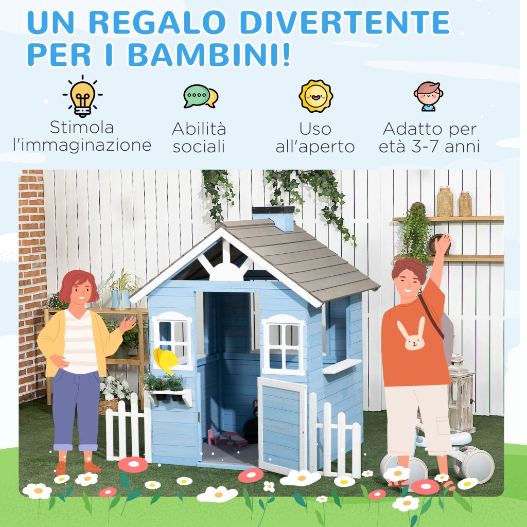 Casetta in Legno per Bambini con Porta e Finestre ¨C Zephmum ¨C Blu 151x112.5x142