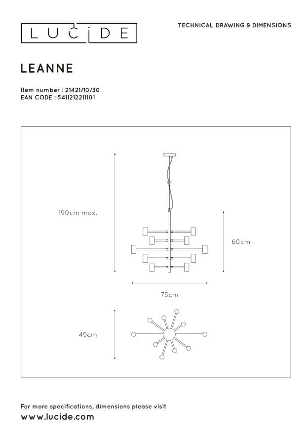 Lampadario Lucide Leanne nero in metallo 10xE27 dimmerabile