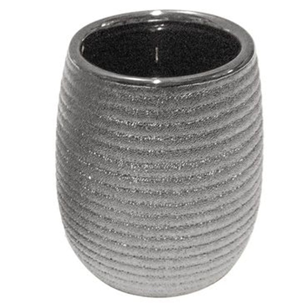 Trade Shop - Bicchiere Porta Spazzolini Accessorio Argento Rigato Moderno Arredo Bagno 59939 -