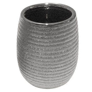 Trade Shop - Bicchiere Porta Spazzolini Accessorio Argento Rigato Moderno Arredo Bagno 59939 -