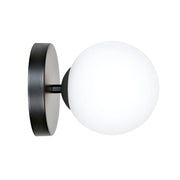 Applique 1 Luce Kalf In Acciaio Nero A Bracci E Sfera In Vetro Opalino
