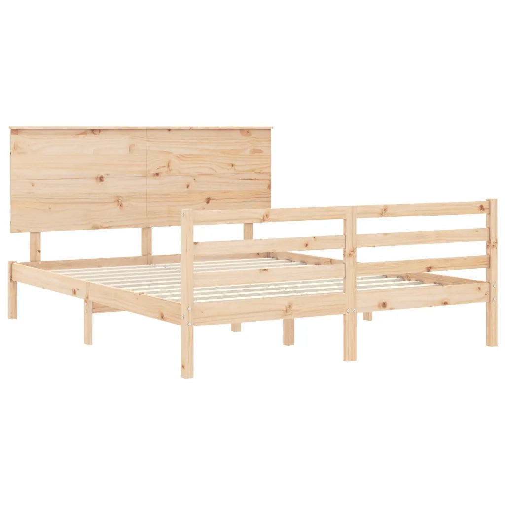 Giroletto con Testiera-Struttura Letto con testiera King Size in Legno Massello 980364
