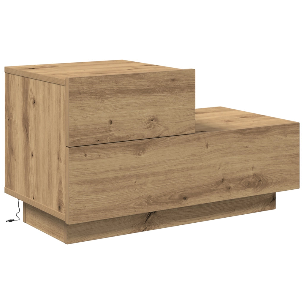 Comodino  con luci LED Rovere Artigianale 100x36x49 cm