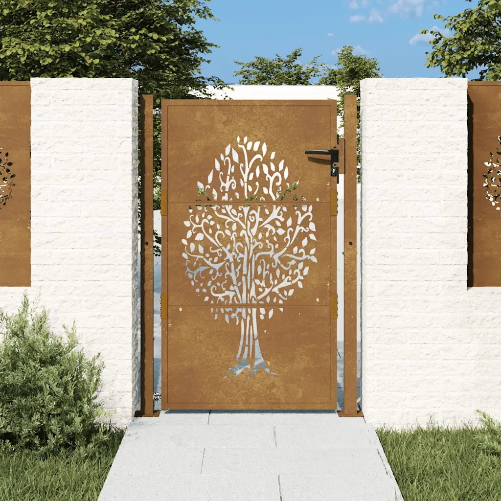 Cancello da giardino 100x150 cm in acciaio Corten con design ad albero 153163