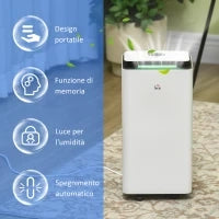 Deumidificatore Portatile da 10L con 5 Modalità, 2 Velocità, Timer 24h e Ruote, 25x25x50.5cm, Bianco