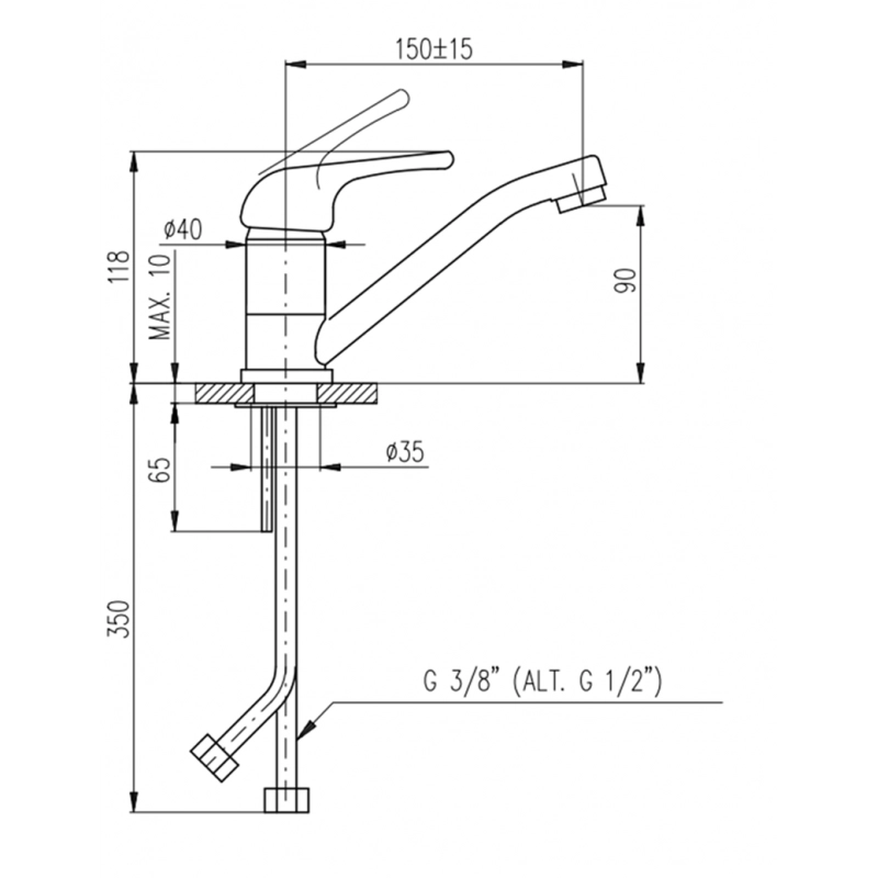 SAZAVA miscelatore lavabo con bocca lunga in ottone cromato