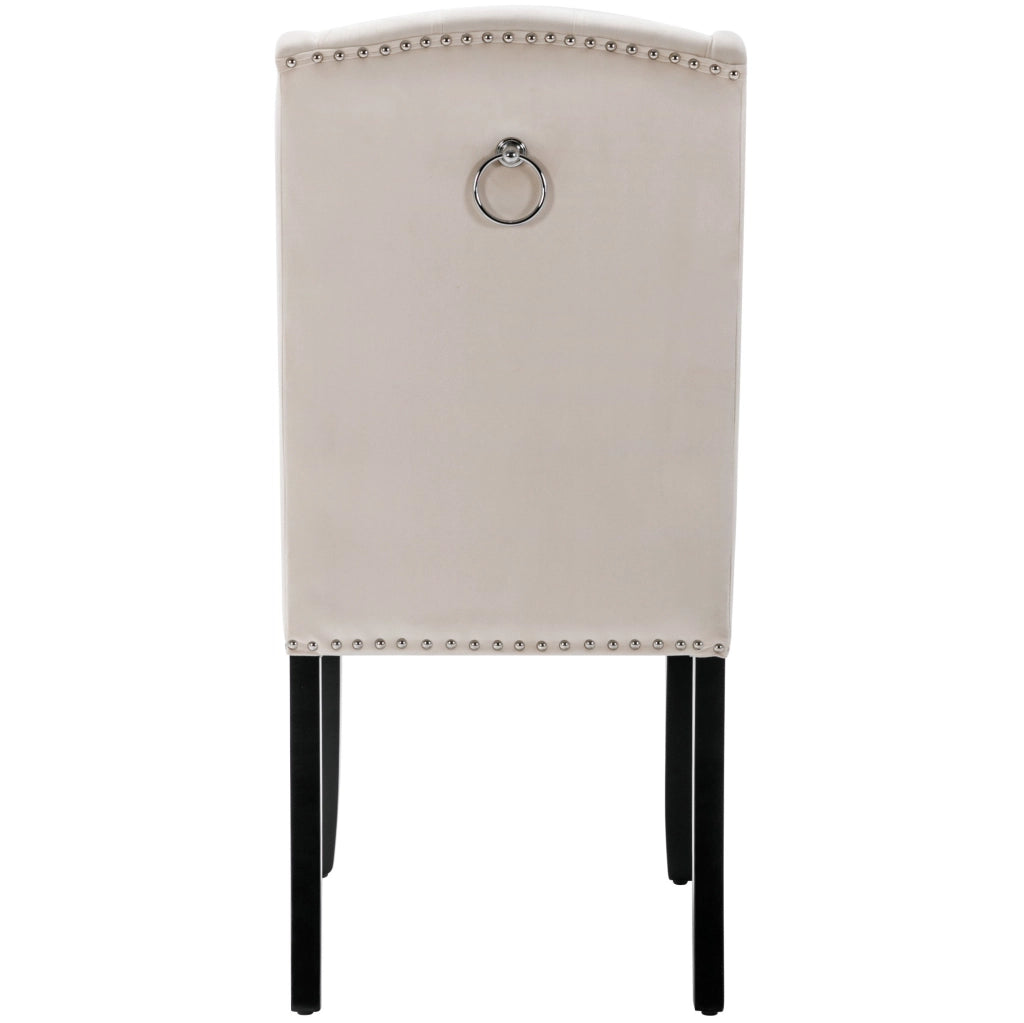 Set 2 sedie da pranzo in velluto beige con gambe in quercia