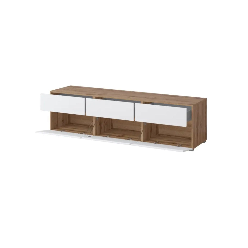 Mobile TV HAVANA – 180 cm – 3 ante ribaltabili e 3 cassetti – Rovere e bianco – Design contemporaneo