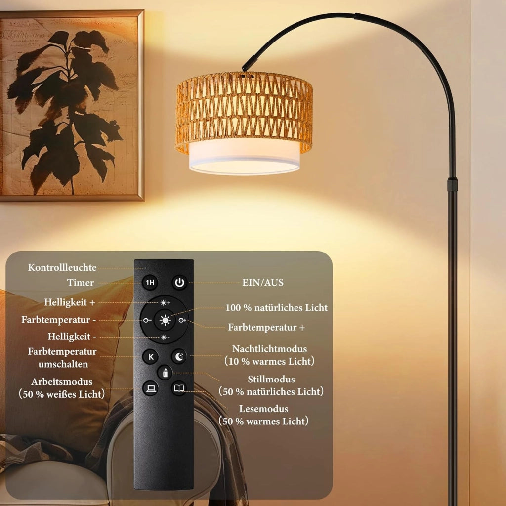 ZMH Lampada da terra curva vintage nera E27 dimmerabile telecomando interruttore pedale rotazione 350°